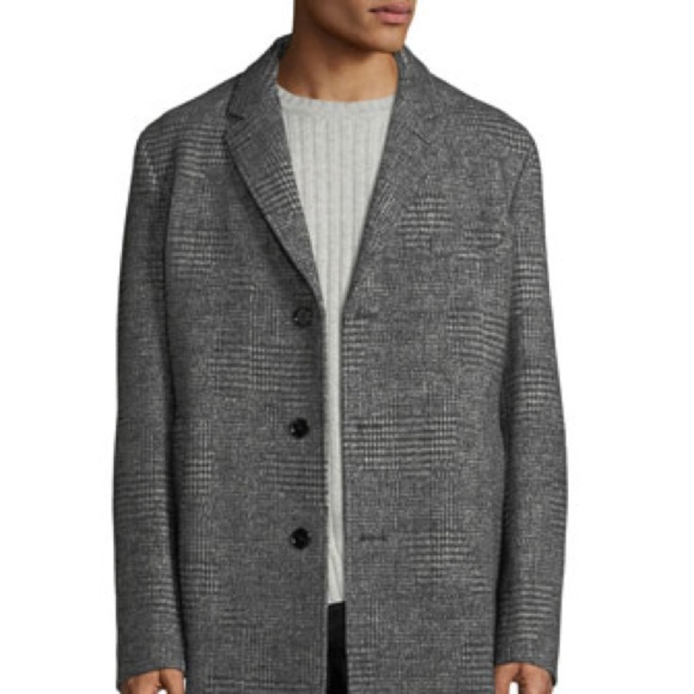 Boss Men's Block Plaid Wool Top Coat - 42 Regular - Picture 2 of 12